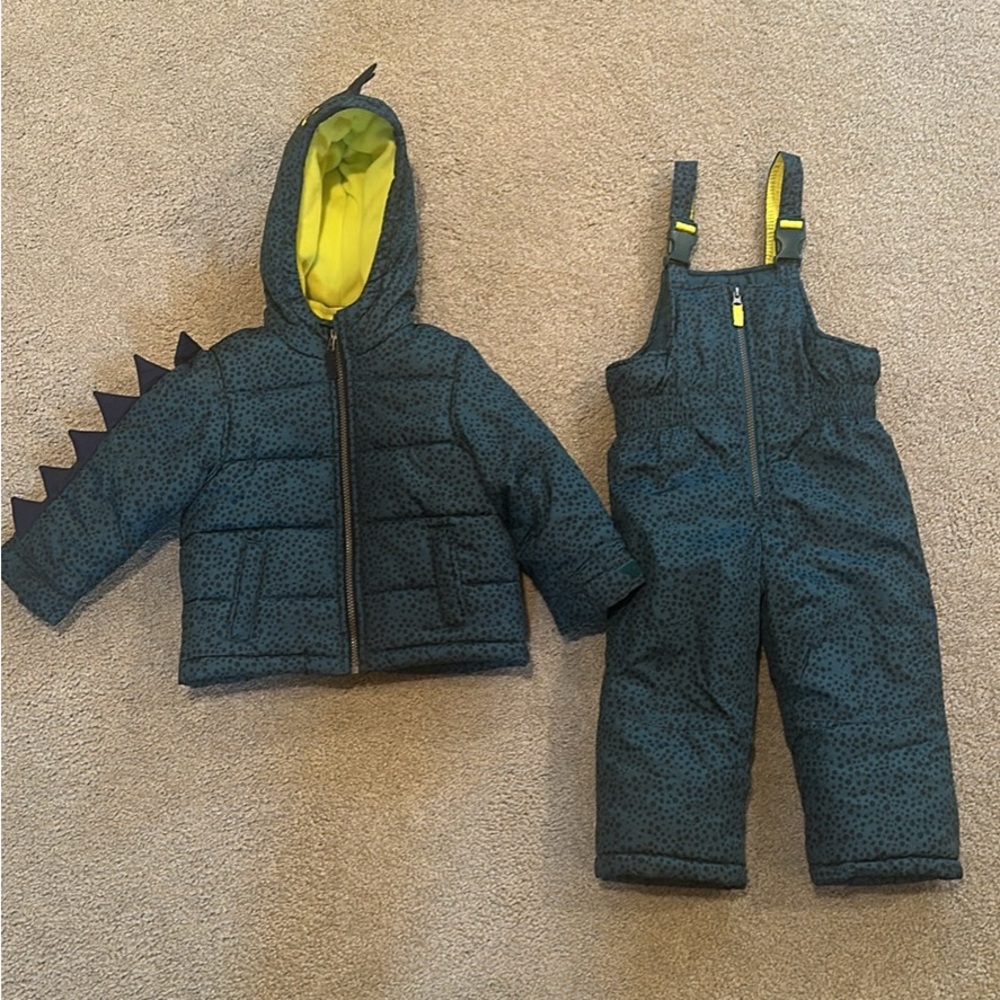 Dinosaur-Themed Kids Winter Jacket and Overalls Set